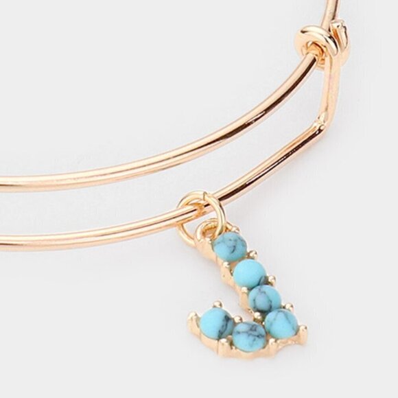 NWT Bohemian -J- Turquoise Embellished Monogram Charm Bracelet - Picture 2 of 2